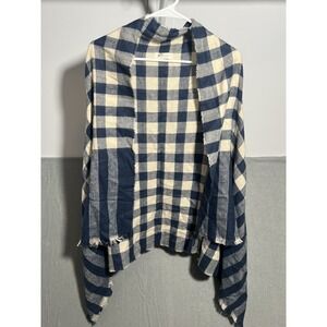 ACE FASHION Women's One Size Navy Cream Buffalo Plaid Poncho Shawl Top Fringed
